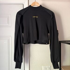 Pyer Moss black cotton knit mock neck logo embroidered boxy cropped sweater